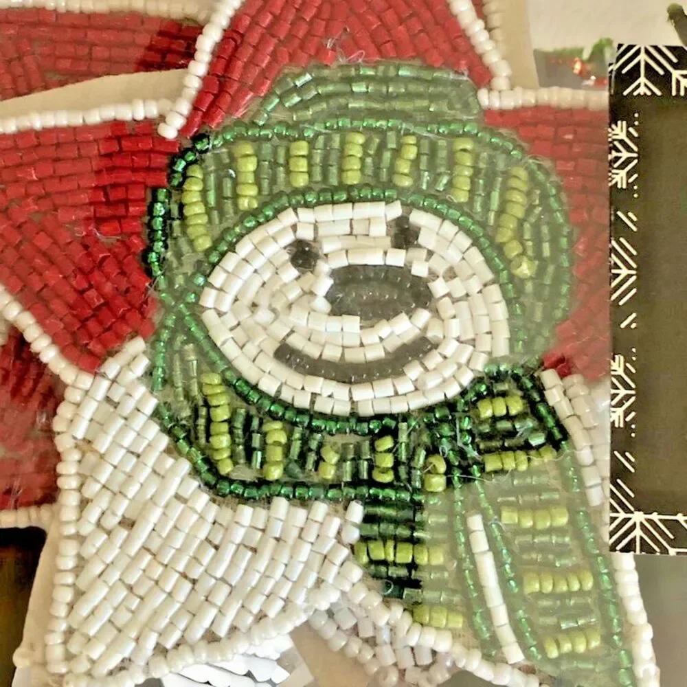 Tahari Christmas Beaded Drink Coasters Holiday Winter Snowman on a Star Set of 4